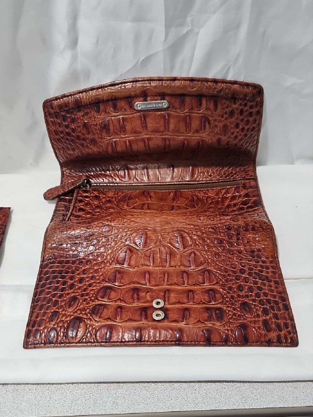 Brahmin Chestnut Croc-Embossed Leather Fold-Over Wallet - Picture 6 of 11